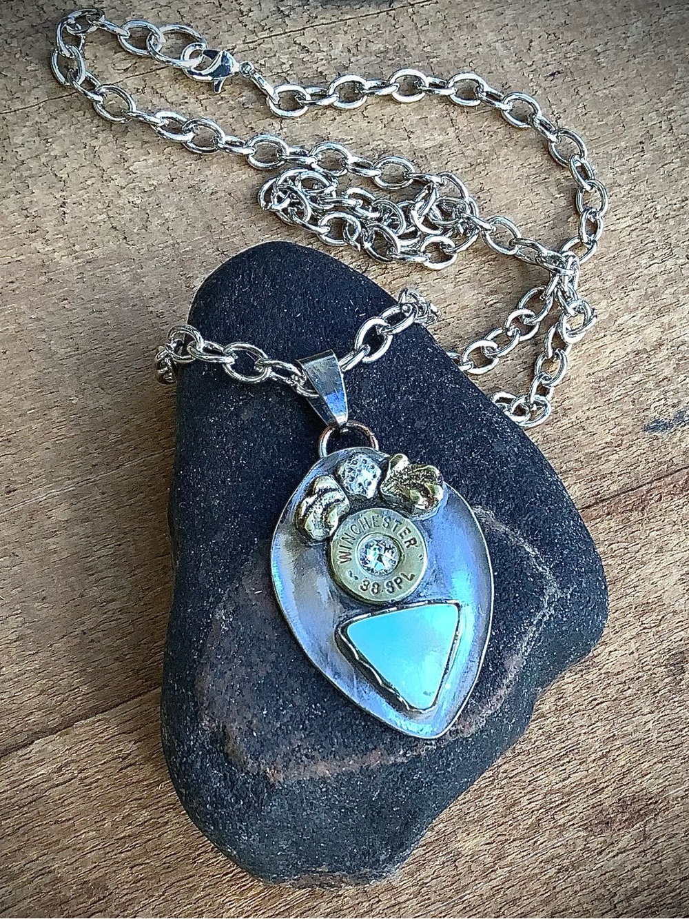 Turquoise/ ammunition casing necklace